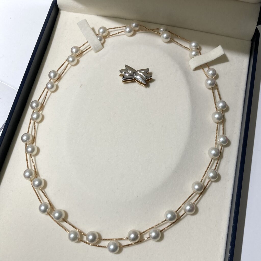 タサキ　K18YG/WGクラスプ　パール7〜7.3mm　ステーションネックレス　ケース付き