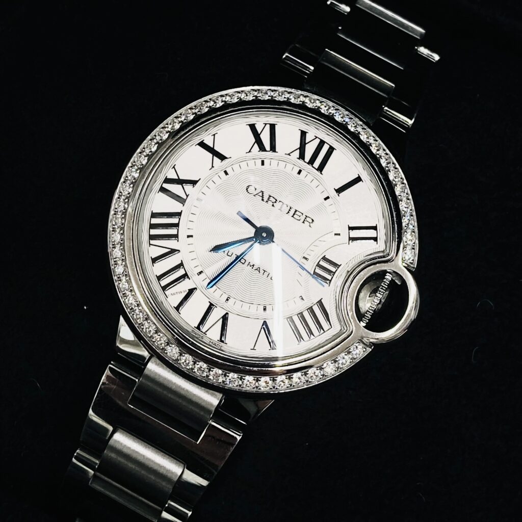 カルティエ バロンブルー33mm SS/AT ダイヤベゼル W4BB0016 箱、保証書付き
