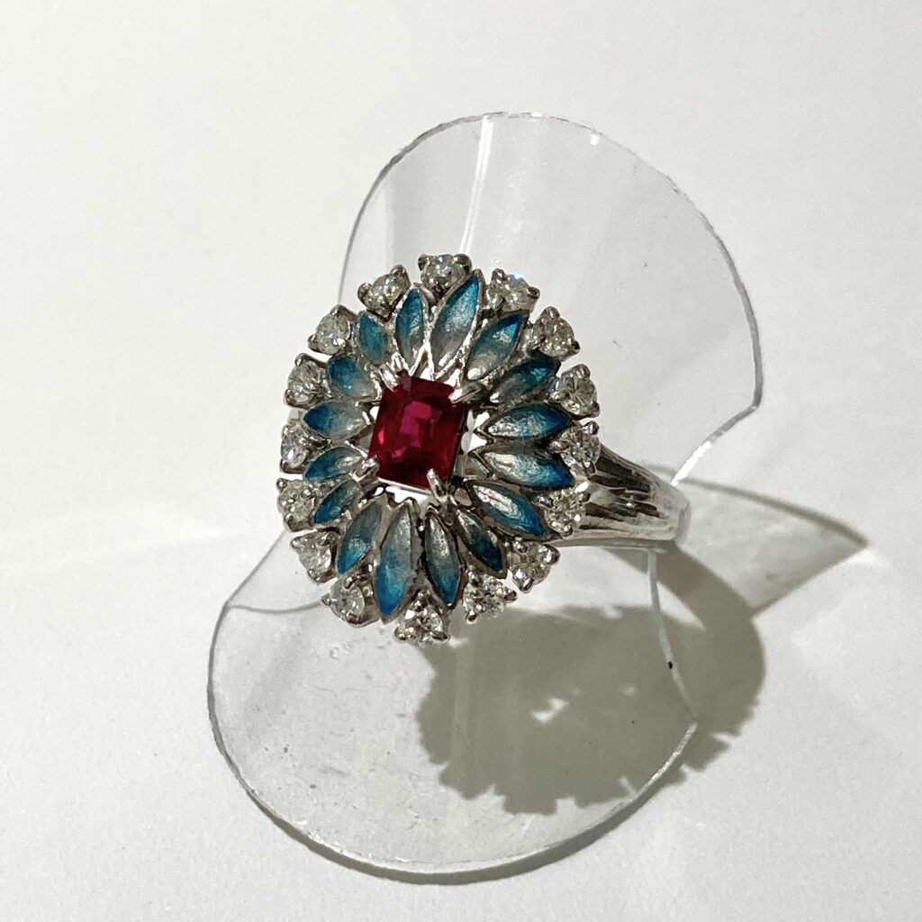 中嶋邦夫  Pt900  エナメル  ルビー0.52  ダイヤ0.59  リング  箱付き