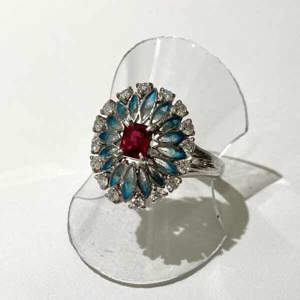 中嶋邦夫  Pt900  エナメル  ルビー0.52  ダイヤ0.59  リング  箱付き