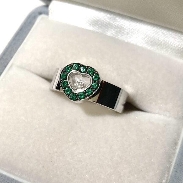 ショパール  750WG  ハッピーダイヤモンド  エメラルド  リング  82/2936/2-20