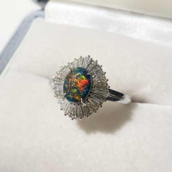 Pm900 ブラックオパール1.30 テーパダイヤ1.03 リング